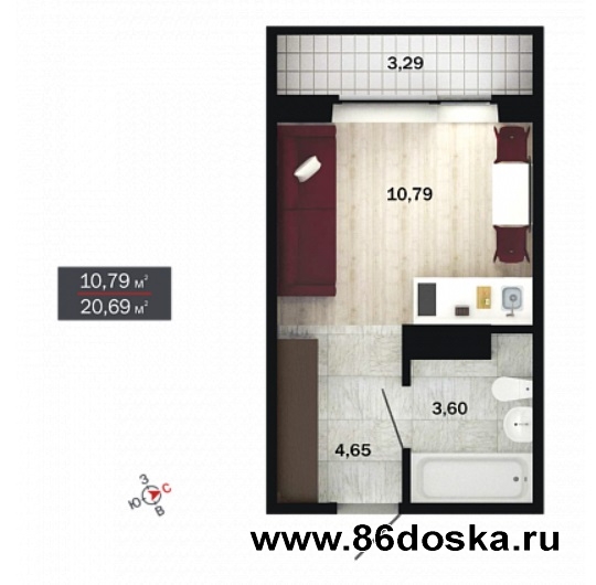 1к ул.  Интернациональная 21м2 новый дом