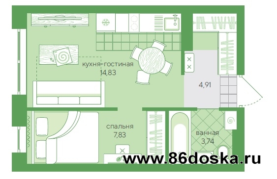 1к ул.  западносибирская 31м2 новый дом