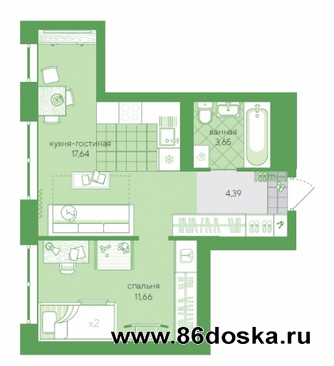 1к ул.  западносибирская 37м2 новый дом