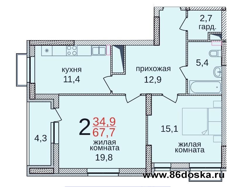 2к 3 Заречный,  ул. Газовиков 67, 7м2 новый дом