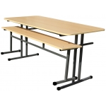 Стол обеденный 1500*700,     верх пластик HPL,   на металлическом каркасе с подвесами для скамеек ,    для столовой